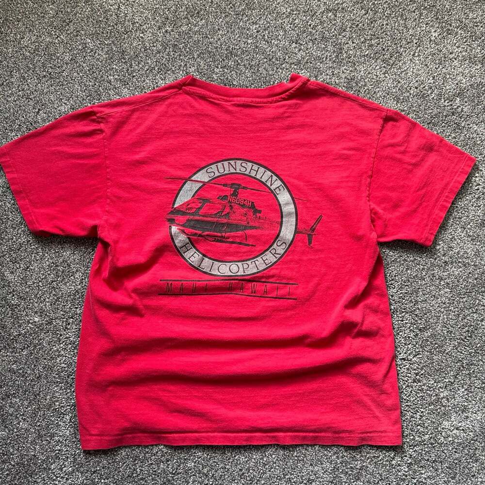 Vintage Sunshine Helicopters Maui Hawaii T Shirt Red Hanes Beefy-T USA Single St